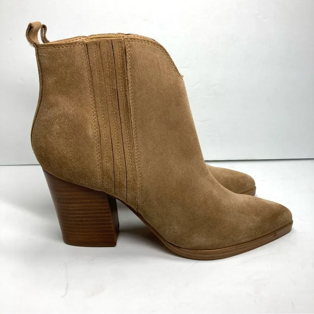 Marc Fisher Maree Suede Booties 9 Tan Ankle Western Block Heel Boots